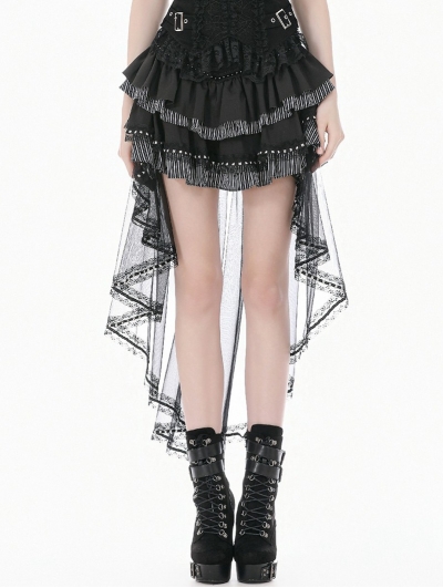 Black Gothic Punk Vintage Layered Mesh Tail Skirt