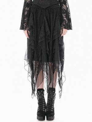Black Gothic Irregular Layered Mesh Long Skirt