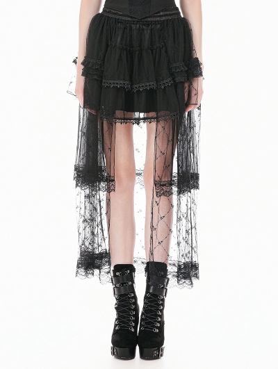 Black Gothic Lolita Diamond Lace Patchwork Layered Tutu Skirt