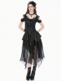 Black Gothic Jacquard Ruffled Lace Tiered High-Low Skirt