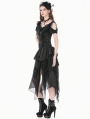 Black Gothic Jacquard Ruffled Lace Tiered High-Low Skirt