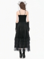Black Gothic Velvet Tiered Lace Ruffled Long Skirt