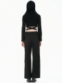 Black Gothic Cross Zip Pocket Wide-Leg Cargo Pants for Women