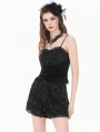 Black Gothic Rose Jacquard Lace Trimmed Shorts for Women