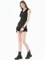 Black Dark Rebel Gothic Punk Hooded Vest Top for Women