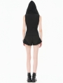 Black Dark Rebel Gothic Punk Hooded Vest Top for Women