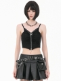 Black Gothic Skull Crossbone Rebel Punk Zip Camisole Top for Women