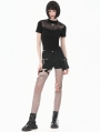 Black Gothic Sheer Spiderweb Mesh Short Sleeve Top for Women