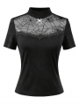 Black Gothic Sheer Spiderweb Mesh Short Sleeve Top for Women