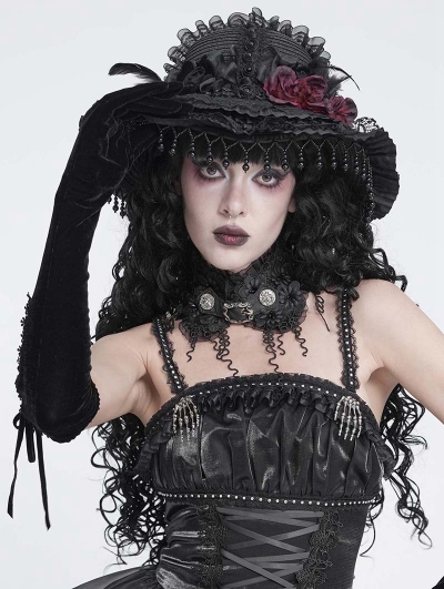 Black Gothic Flower Applique Fringed Collar