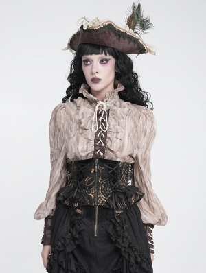 Black Gothic Golden Pattern Vintage Ruffled Girdle