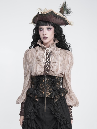 Black Gothic Golden Pattern Vintage Ruffled Girdle