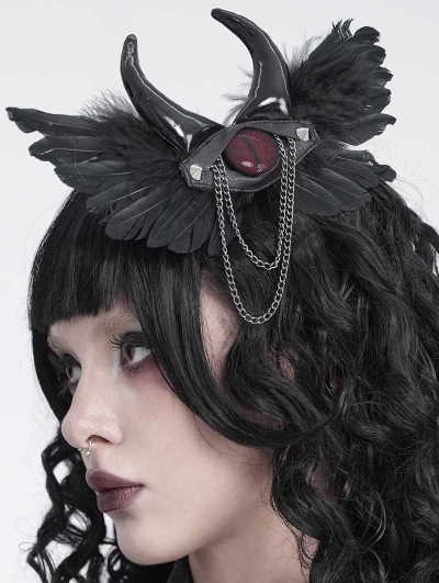 Black Gothic Evil Eye Horn Wing Headdress