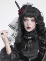 Black Gothic Beaded Rose Veil Headdress