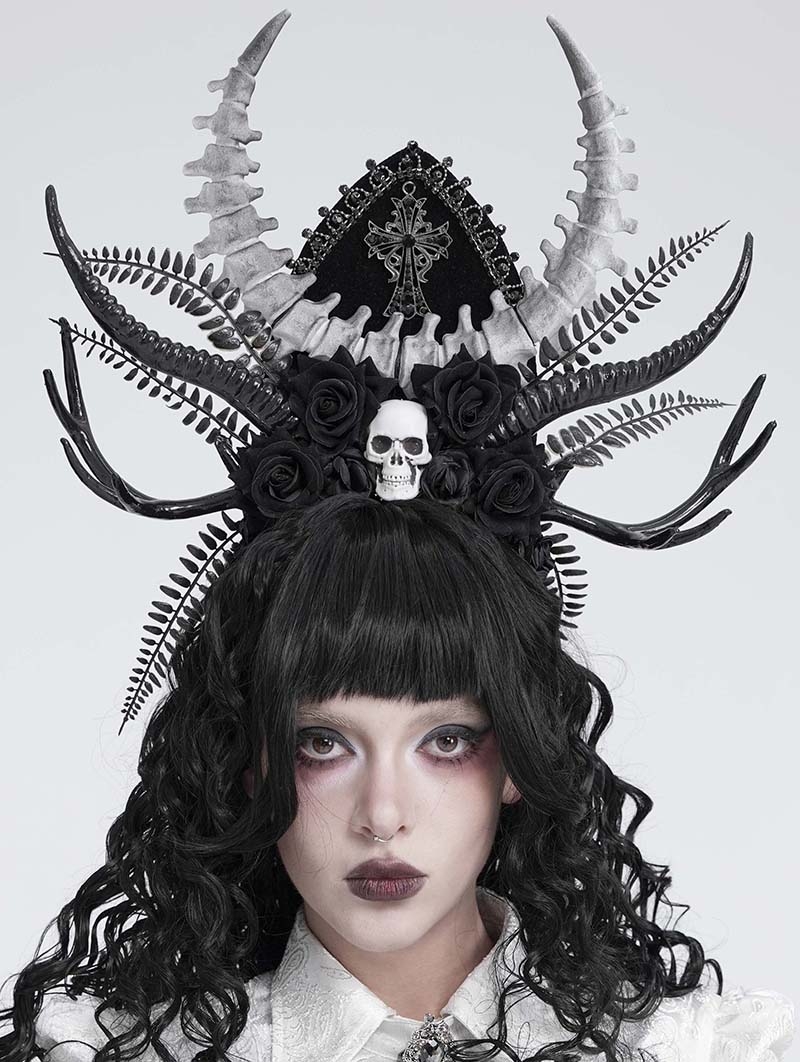 Black Gothic Devil Rose Cross Skull Headwear