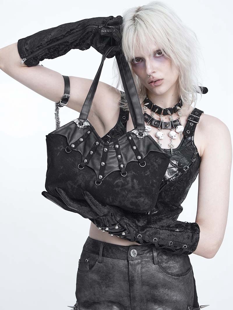 Black Gothic Studded Bat Wing Tote Bag