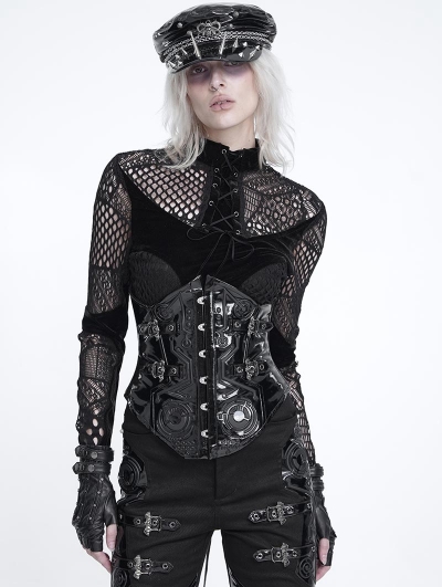 Black Gothic Leather Bat Buckle Underbust Corset