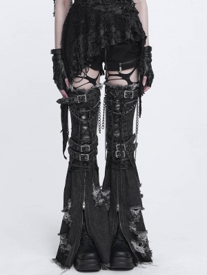 Black Gothic Punk Zip Ripped Flared Leg Warmers