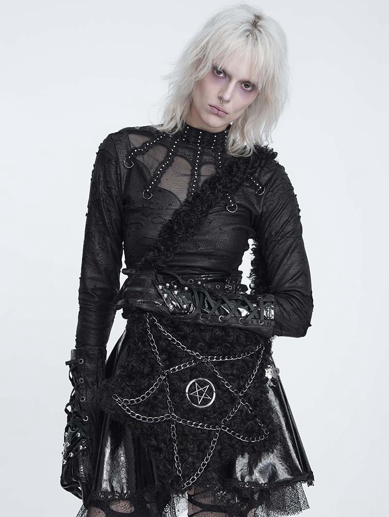 Black Gothic Pentagram Chain Plush Crossbody Bag