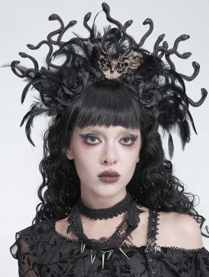 Black Gothic Spiked Beaded Lace Tassel Choker