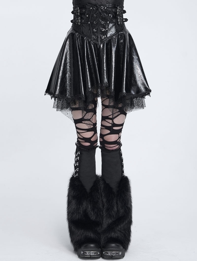 Black Gothic Chain Decor Furry Flared Leg Warmers