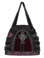 Black and Red Gothic Cross Rose Lace Handbag