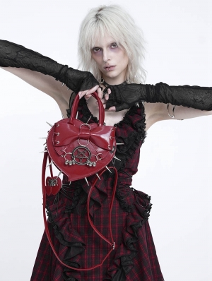 Red Gothic Pentagram Spiked Heart Shaped Handbag