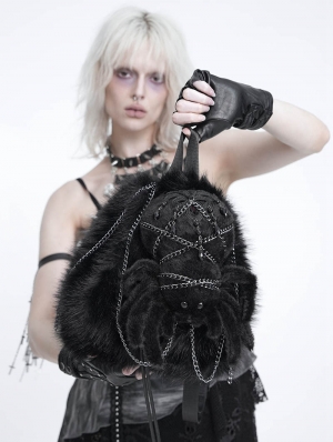 Black Spider Plush Gothic Backpack with Chain
