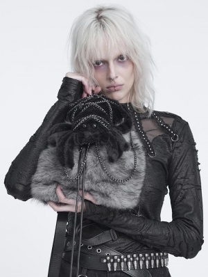 Grey and Black Spider Plush Gothic Backpack with Chain