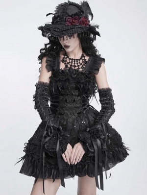 Black Rose Bow Gothic Lace-Up Arm Sleeves