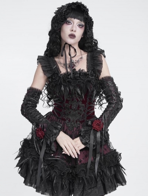Black and Red Rose Bow Gothic Lace-Up Arm Sleeves