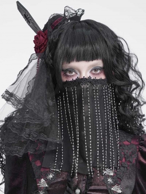 Black Gothic Beaded Tassel Veil Face Mask