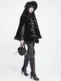 Black Gothic Embroidered Lace Fur Trimmed Cape for Women