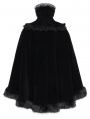 Black Gothic Embroidered Lace Fur Trimmed Cape for Women
