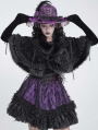 Black Gothic Floral Velvet Fur Trim Cape for Women