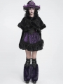 Black Gothic Floral Velvet Fur Trim Cape for Women