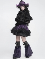 Black Gothic Floral Velvet Fur Trim Cape for Women