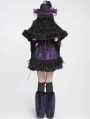 Black Gothic Floral Velvet Fur Trim Cape for Women
