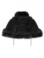 Black Gothic Floral Velvet Fur Trim Cape for Women
