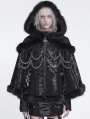Black Gothic Faux Fur Trim Chained Leather Cloak for Women