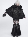 Black Gothic Faux Fur Trim Chained Leather Cloak for Women