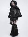 Black Gothic Faux Fur Trim Chained Leather Cloak for Women