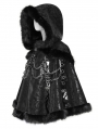 Black Gothic Faux Fur Trim Chained Leather Cloak for Women