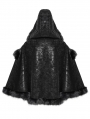 Black Gothic Faux Fur Trim Chained Leather Cloak for Women