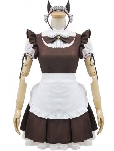 Brown and White French Maid Lolita Dress