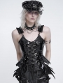 Black Gothic Punk Leather Ruffle Strap Corset Top for Women
