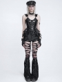 Black Gothic Punk Leather Ruffle Strap Corset Top for Women