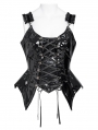 Black Gothic Punk Leather Ruffle Strap Corset Top for Women