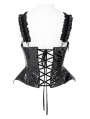 Black Gothic Punk Leather Ruffle Strap Corset Top for Women