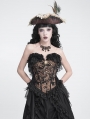 Black and Gold Retro Gothic Floral Ruffle Corset Top for Women